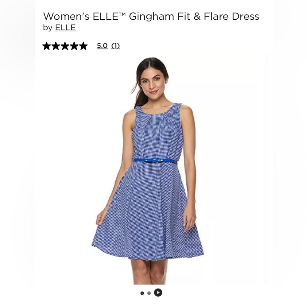 Blue and White ELLE Gingham Fir and Flare Sleeveless Dress